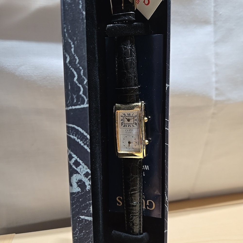 Guess Gold and Black Leather Men's Watch